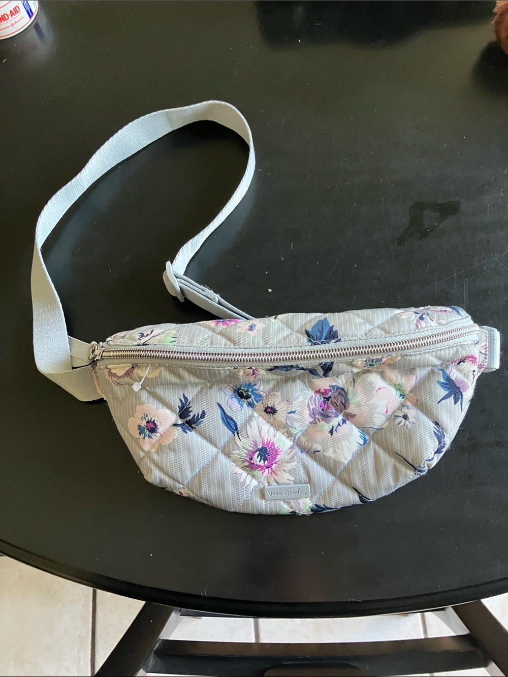 Vera Bradley Quilted Floral Crossbody Waist Bag in Light Gray